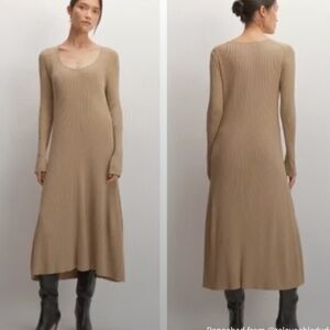 Everlane The Ribbed Scoopneck Midi Dress M Burnt Sugar (Tan)